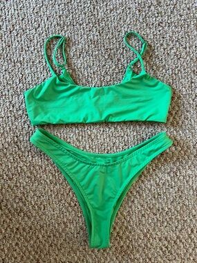 Tan + Lines Green Two-Piece Bikini Set